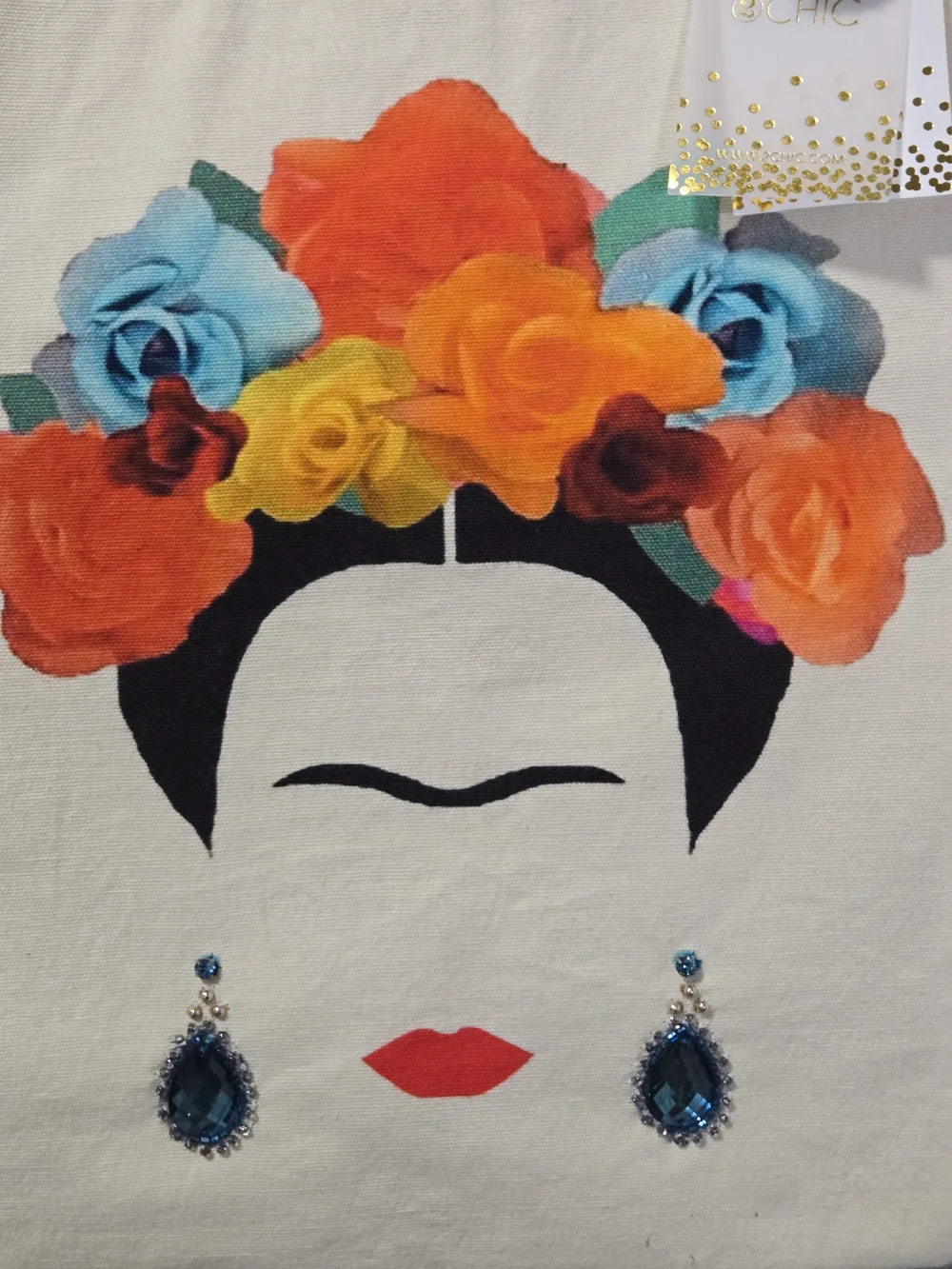 Frida Inspired Colorful Fabric Tote Modern Classic 2 Chic With Earring Accents